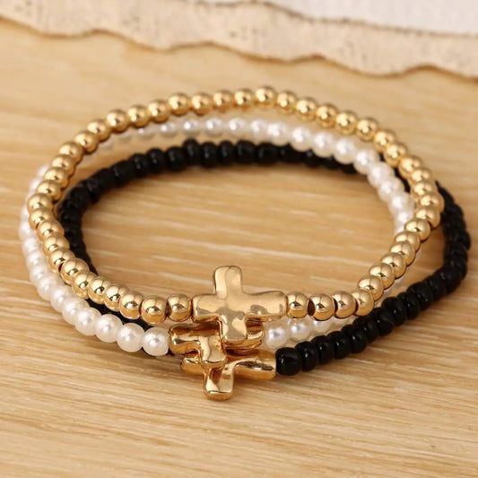 Metallic Cross Stretchy Bracelets Set