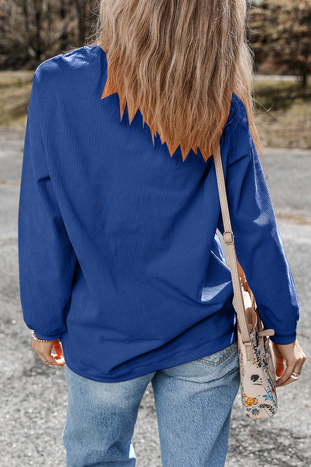 Dark Blue GAME DAY Glitter Detail Ribbed Drop Shoulder Sweatshirt