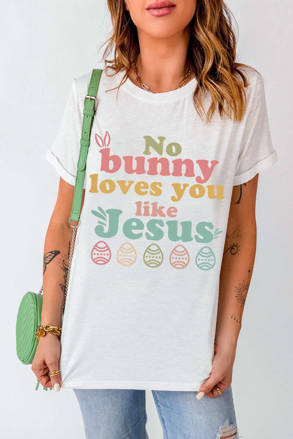 White No bunny loves you like Jesus Graphic Easter Day T-shirt