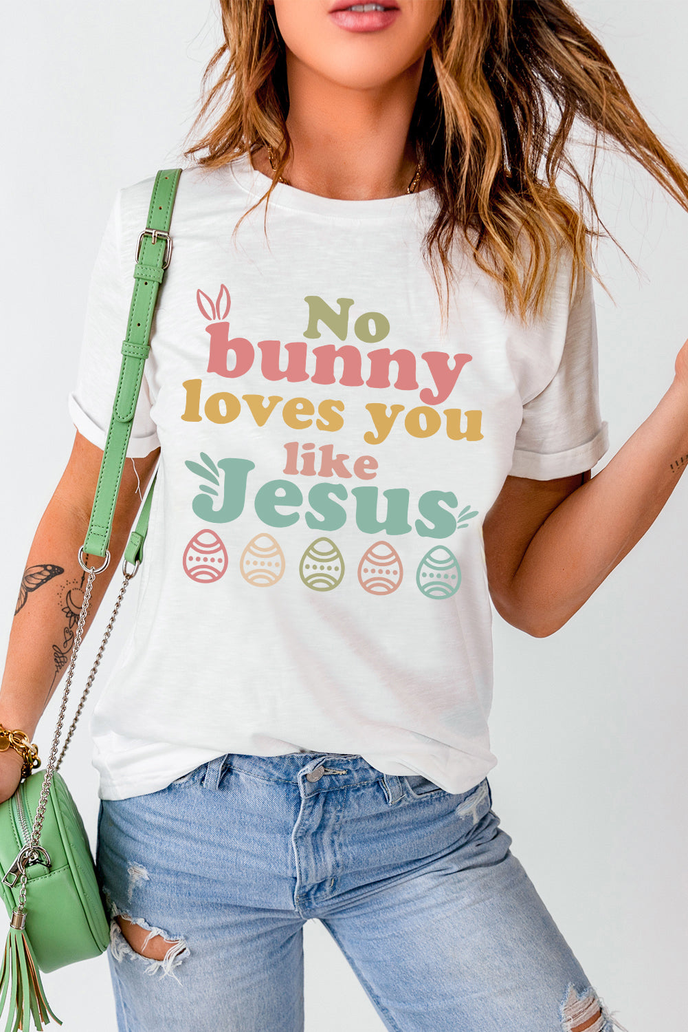 White No bunny loves you like Jesus Graphic Easter Day T-shirt