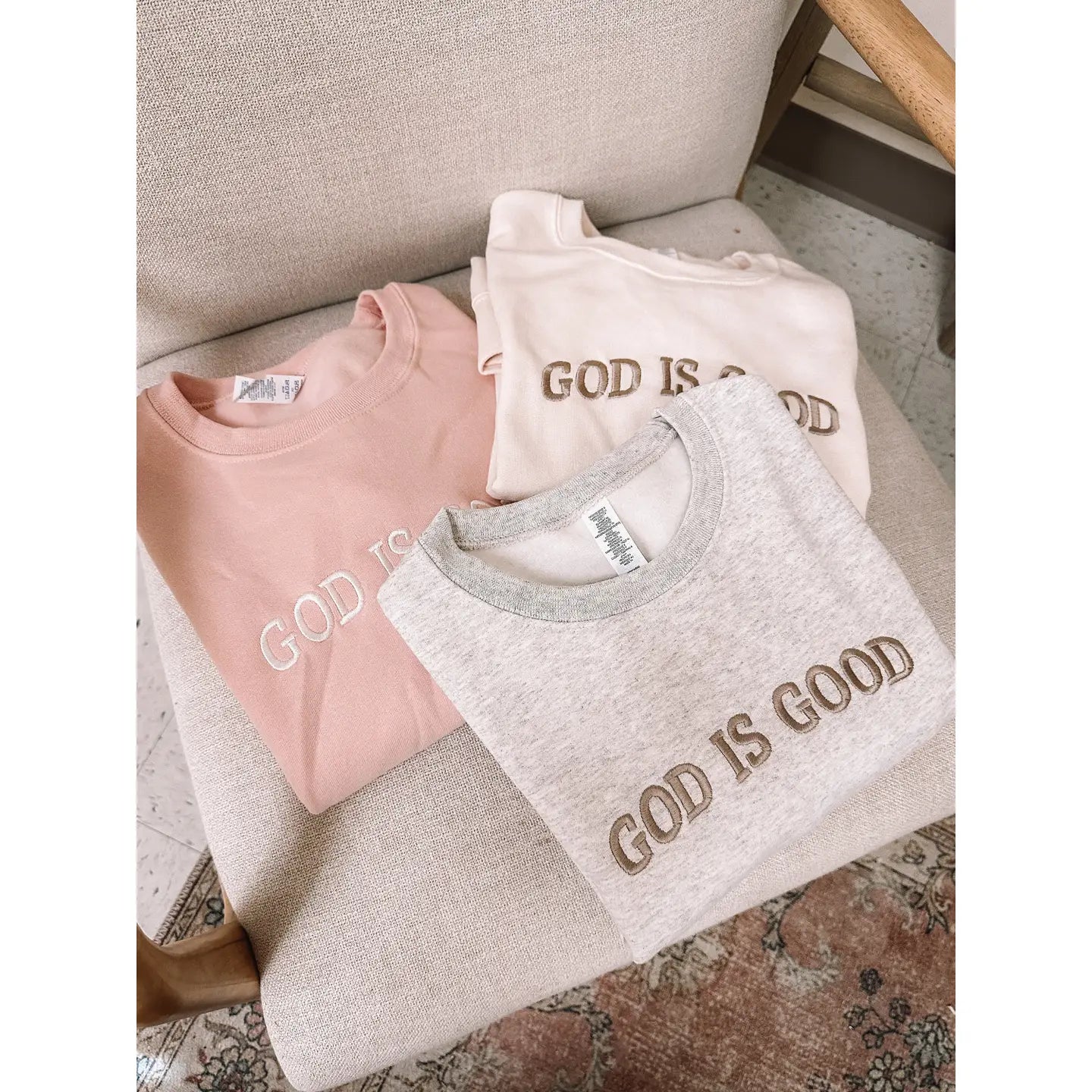 Embroidered God Is Good Sweatshirt